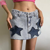 Gewaschener Jeansrock mit Sternen-Patch